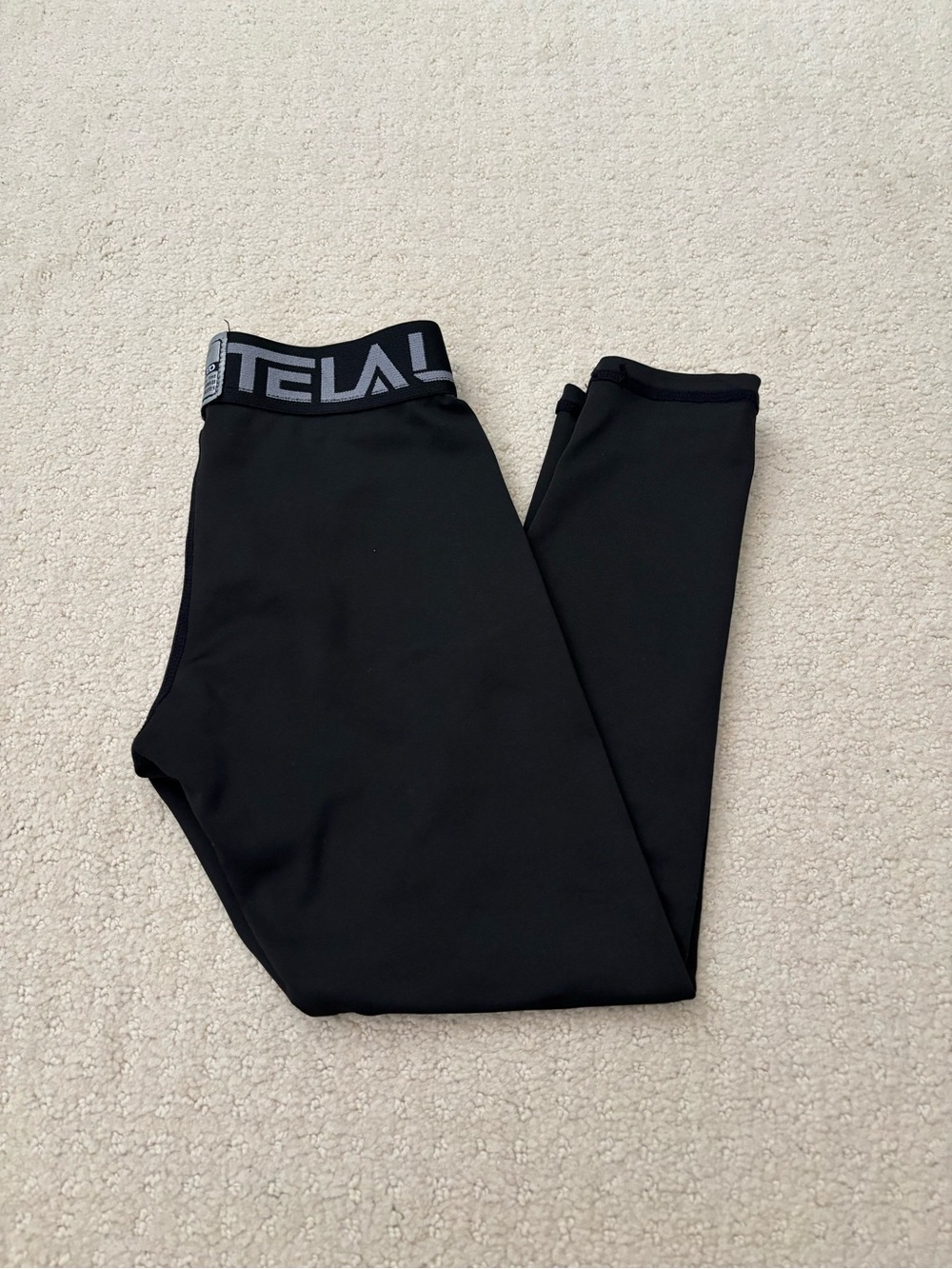 TELALEO Black Youth Kids Performance Athletic Sports Fleece Leggings Size XS